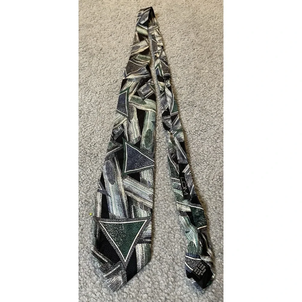 Vtg LDM Handmade Silk Mens Tie Green Gray Abstract Made In Italy Classic